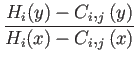 $\displaystyle {\frac{{H_i(y)-C_i,_j(y)}}{{H_i(x)-C_i,_j(x)}}}$