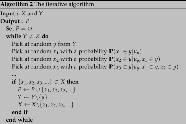 \begin{algorithm}
% latex2html id marker 113\caption{The iterative algorithm}...
...slash \{x_1,x_2,x_3,...\}$
\ENDIF
\ENDWHILE
\end{algorithmic}\end{algorithm}