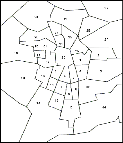 Map of Greater Santiago Region and District Codes
